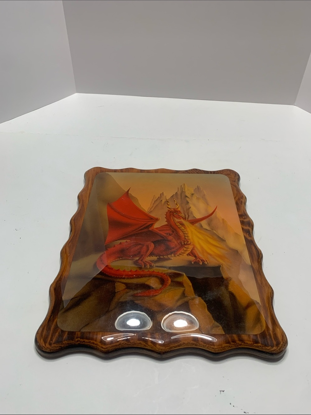 Red Dragon Wall Art Plaque with Ornate Wood Frame